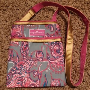 Simply Southern Pink and Gray Elephant Print Crossbody Bag with Gold Accents